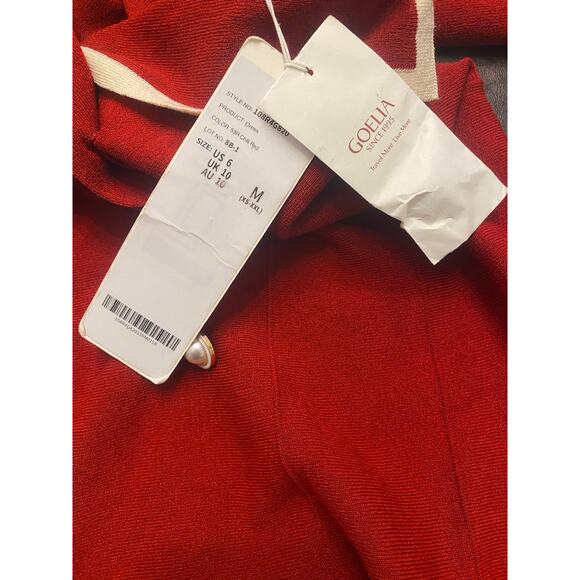 Goelia Red Knit Double Breasted Dress NWT M US6 Cream Trim Retro Mod Holiday - Picture 7 of 10